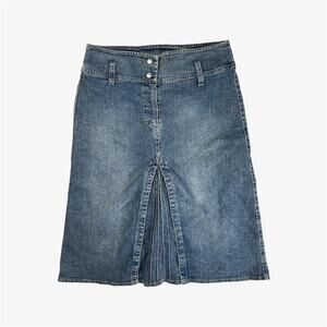 Low-rise euro vintage denim midi skirt pleated - size EU 44 - fits like modern S